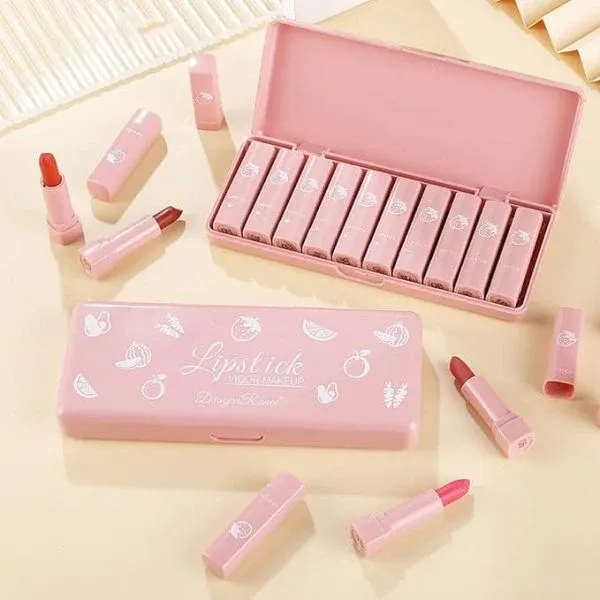 10 Mini Cartoon Mirror Lip Gloss Set