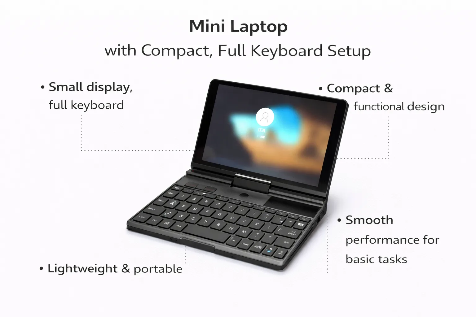 Mini Laptop with Compact Design & Full Keyboard Setup