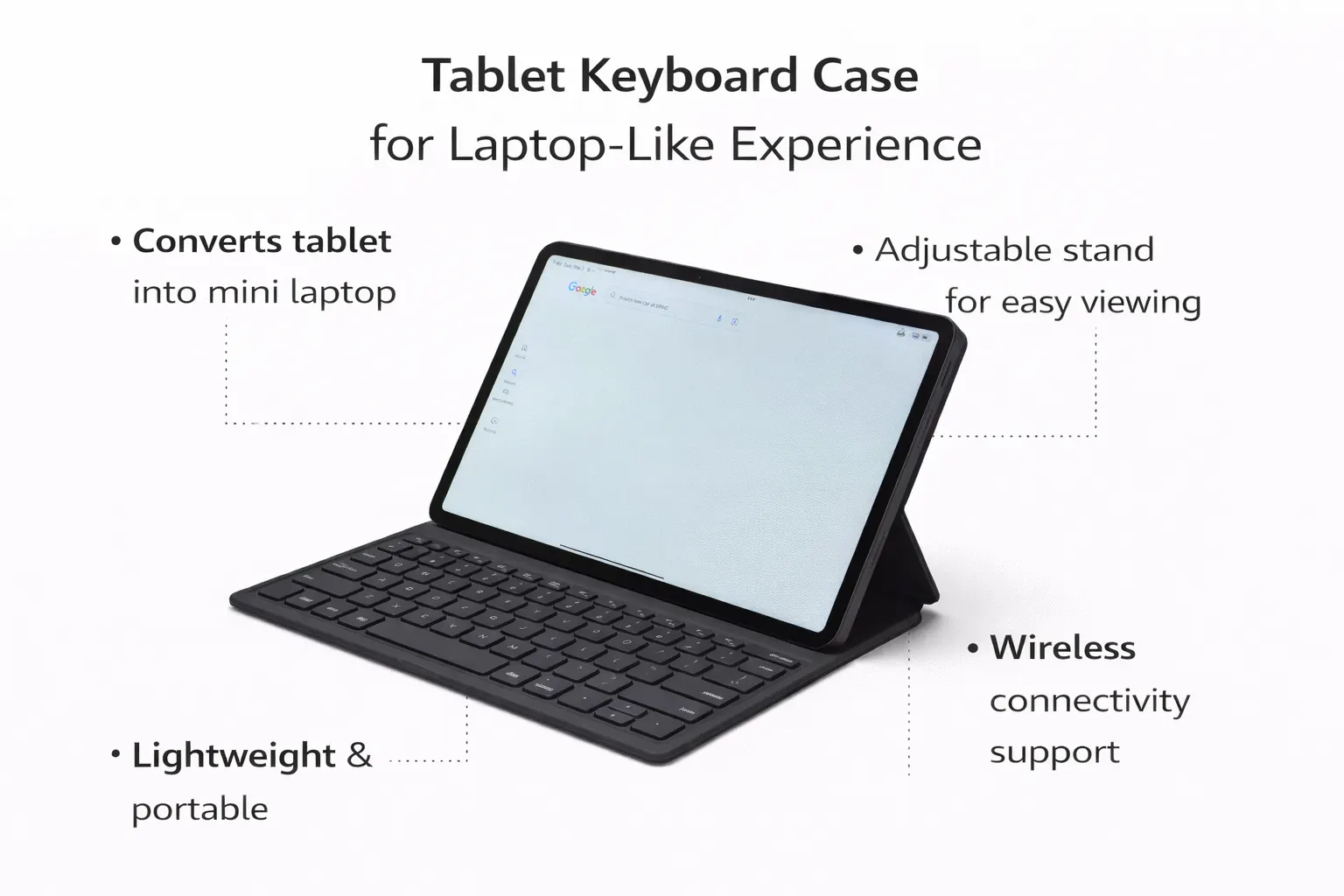 Tablet Keyboard Case with Smart Stand & Wireless Connectivity