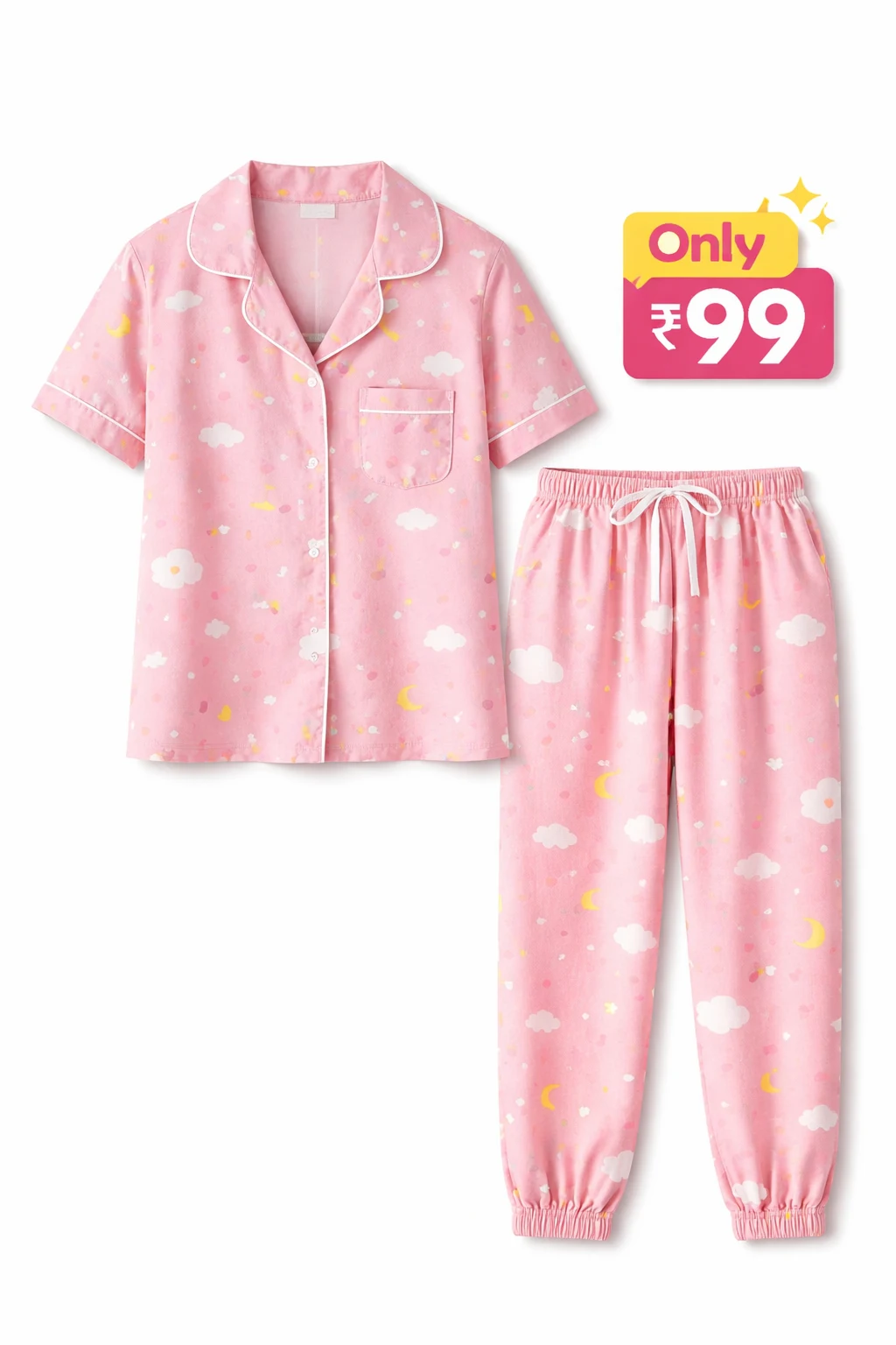 Women Printed Night Suit Set (Top,Pajama Combo)