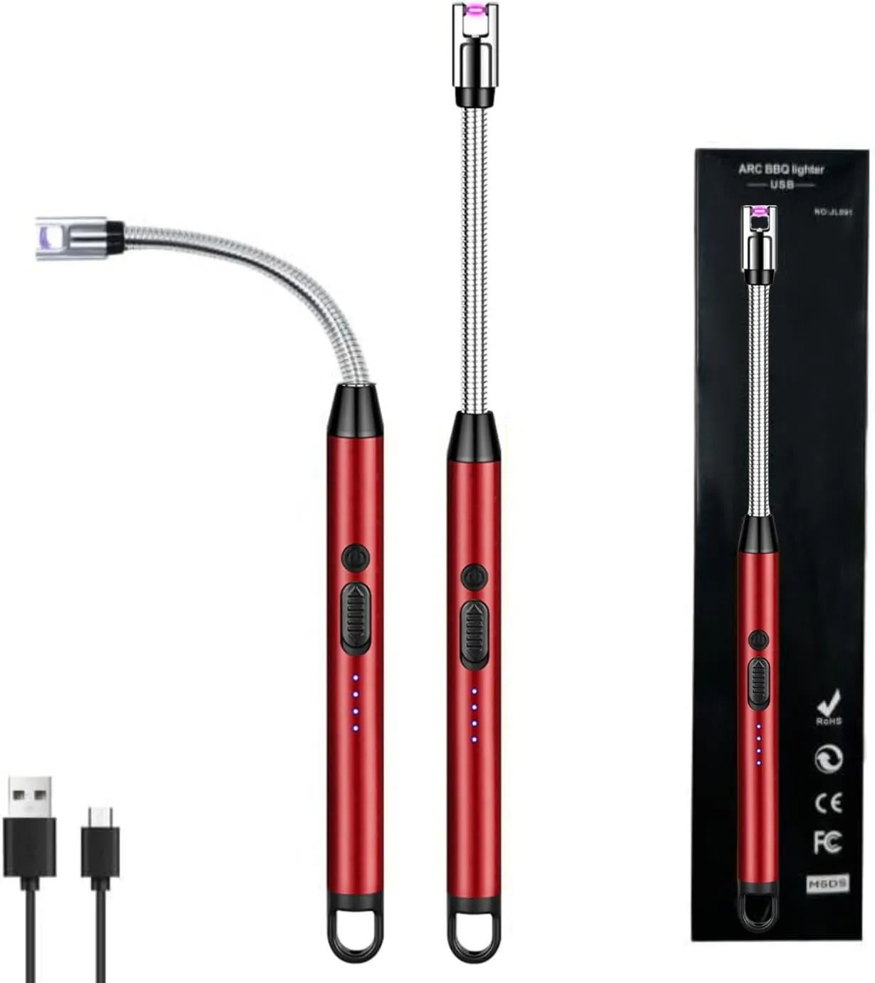 Electric Arc Lighter, USB Rechargeable, 360° Flexible Neck, Type-C Charging, Windproof Flameless, 1000 Uses Per Charge