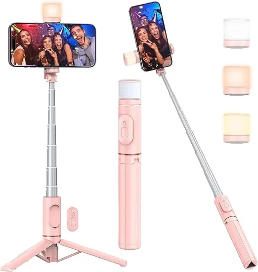 HOLD UP Selfie Stick Tripod with Fill Light,Extendable Selfie Stick 30" & Flexible Phone Tripod Stand with Wireless Remote