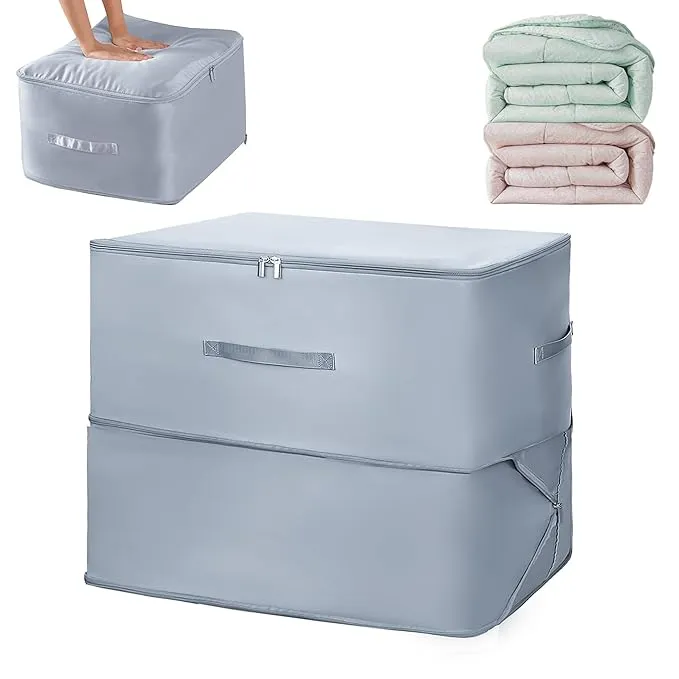 Yellow Weaves Polyester Space Saving Self Compression Organizer Bag for Comforters, Blankets, Clothes, Travel, Storage Bag for Wardrobe, No Vacuum Needed, 2 Layer, Small