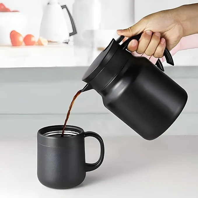 Teapot with Steel Infuser 1000ml | Insulated Thermosteel Carafe with Handle | BPA-Free, Keeps Drinks Hot for 18 Hours & Cold for 24 Hours (Black)