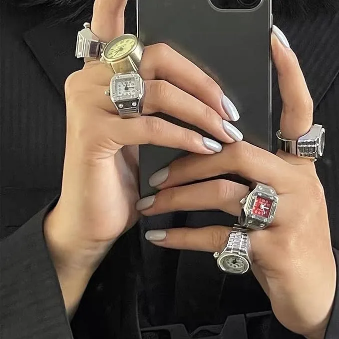 Ring Watches Finger Watch Creative Vintage Elastic Round Finger Ring Watches Simple Fashion Punk Watch Ring Pair Finger Watch Retro Electronic Watch Finger Watch Men Women