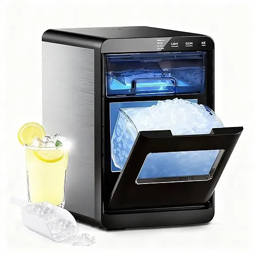 Ice Maker Machine, 44Lbs/24H Ice Machine & Countertop Ice Maker with Ice Scoop & Basket, Ready in 5 Mins | Self-Cleaning | Low Noise | Pellet Ice Machine for Home, Kitchen, Office