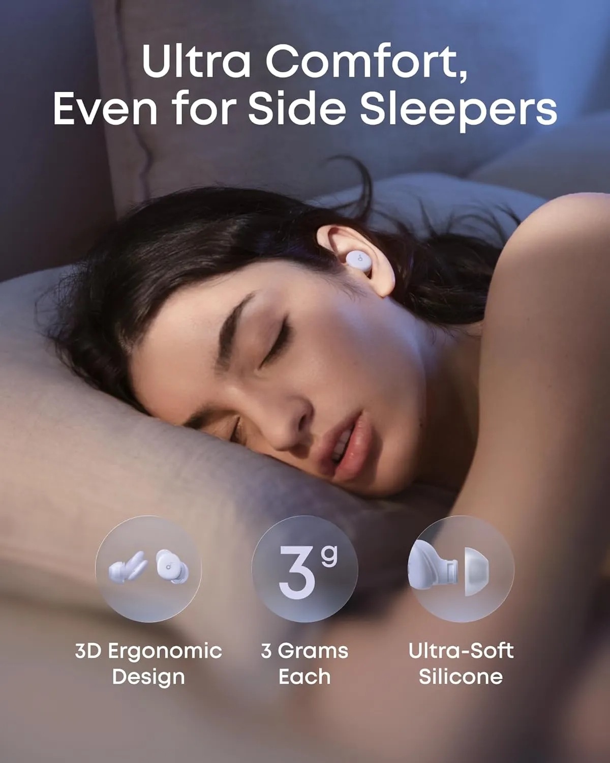 Sleep Earbuds, ANC, Passive Isolation, Snore Masking, Extensive Sleep Audio, Ultra Comfort for Side Sleepers, 10H Playtime