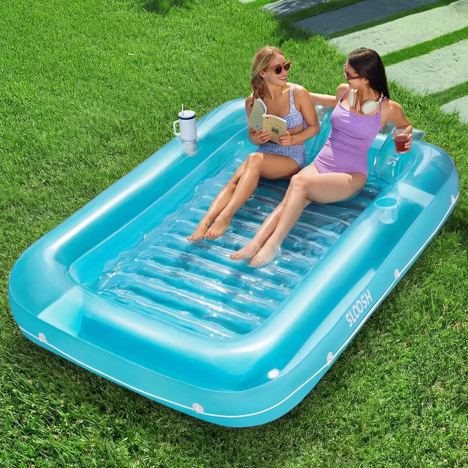 Sloosh Inflatable Tanning Pool Lounge Float, 85" x 57" Sun Tan Tub Adult Pool Floats Raft for Pool Sunbathing Suntan Blow up Pool Lounger Tanning Bed Floatie for Adult