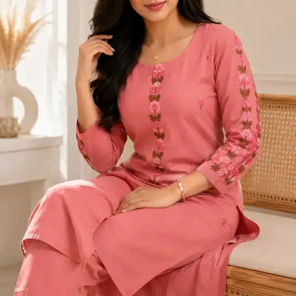 BlossomGrace Women's Embroidered Cotton Kurta Set
