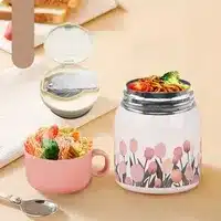 Floral Insulated Food Jar with Cup – Stainless Steel Hot & Cold Lunch Container