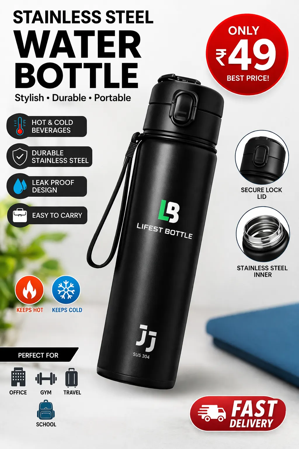 Stainless Steel Insulated Water Bottle Flask