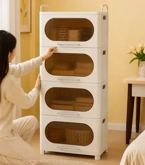 Foldable Modular Wardrobe Storage Cabinet with Hanging Space & Lockable Doors