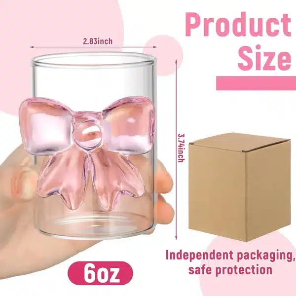 Cute Bow Glass Tumbler Set – Elegant Pink Ribbon Drinking Glasses (Set of 4)
