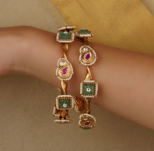 Multicolor Gold Plated Jadau Kundan Bangles