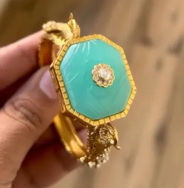 Royal Peacock Turquoise Stone Designer Kada