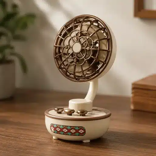 Vintage Mini Desk Fan with Decorative Base