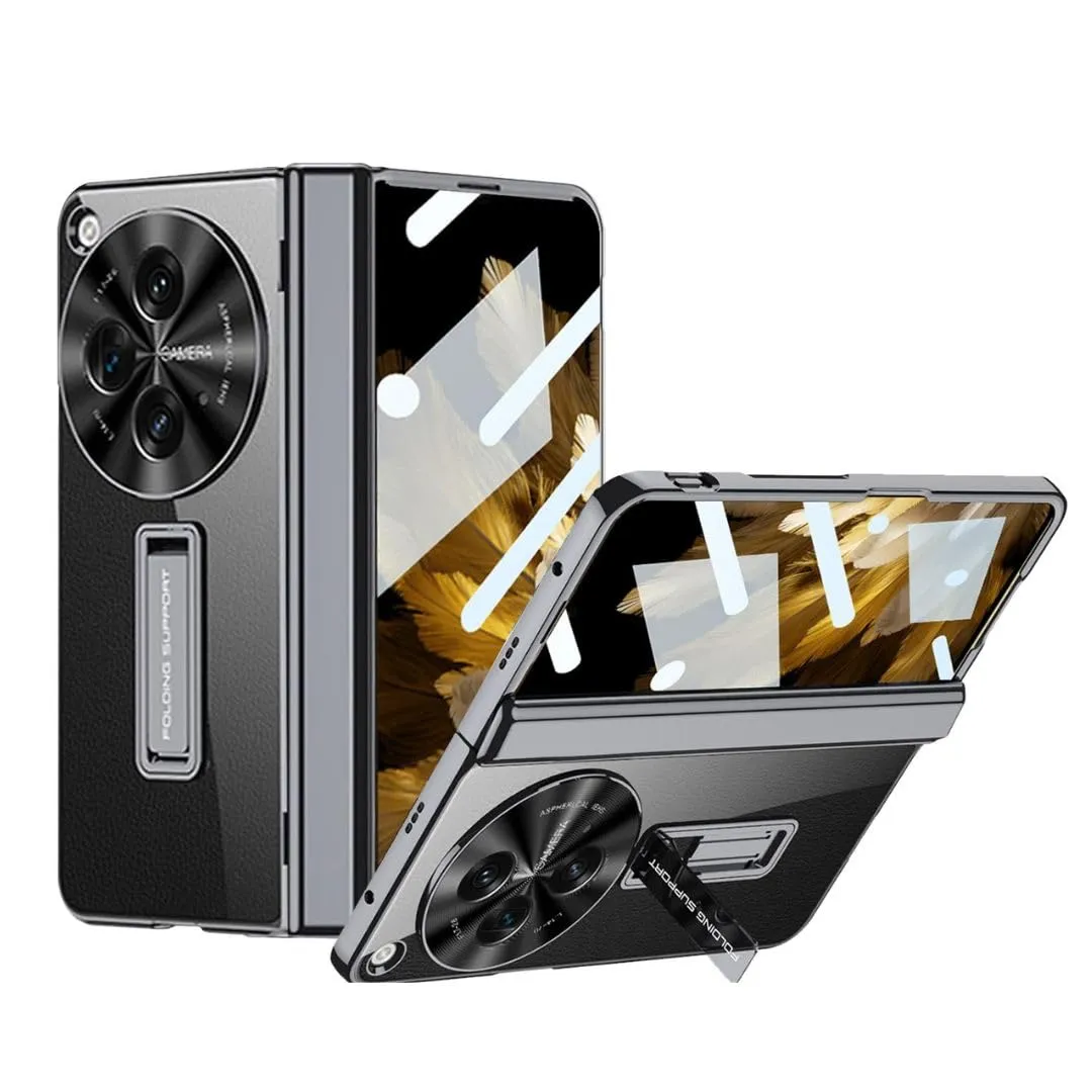 Refurbished MY PC WALA Leather Texture Case for OnePlus Open – Shockproof Foldable Cover with Kickstand, Camera Lens Protection & Magnetic Transparent Back