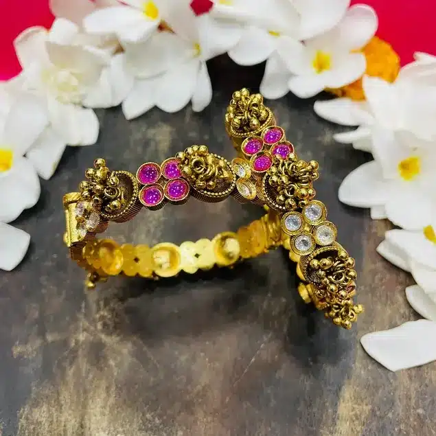 Royal Pink Floral Temple Designer Kada
