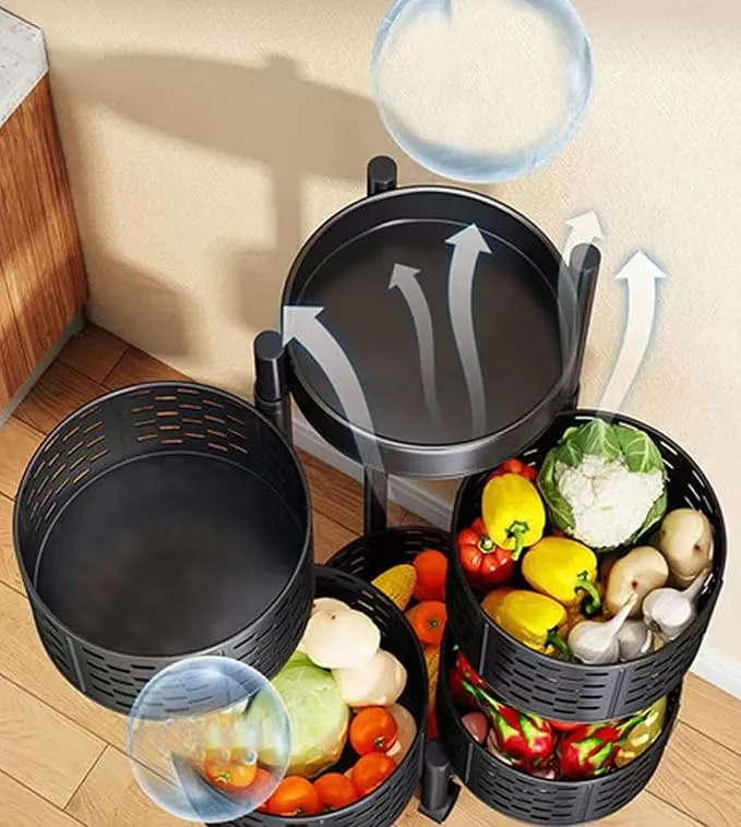 Rotating Storage Rack for Kitchen Potato Storage Rotating Shelf Fruit Rack Vegetable Rack Rotating Fruit Basket Rotating Storage Rack