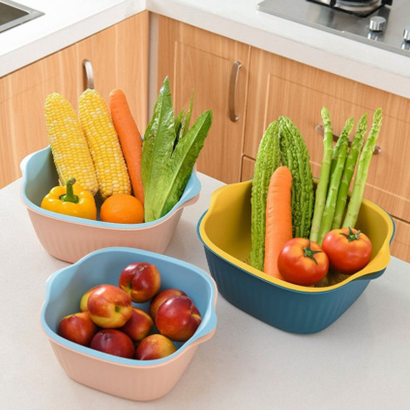 5228 Kitchen Bowl Plastic Washing Bowl And Strainer Drainer Basket For Home  Kitchen Use