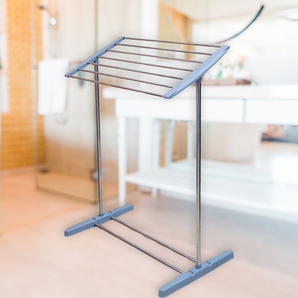 8724 Multi-functional Single Tier Mobile Towel Foldable Rack For Cloth And Towel  Stainless Steel And Plastic Made Mobile Towel And Cloth Rack Holder Indoor  Outdoor Standing Movable Cloth Dryer Rack Balcony Cloth Drying Stand