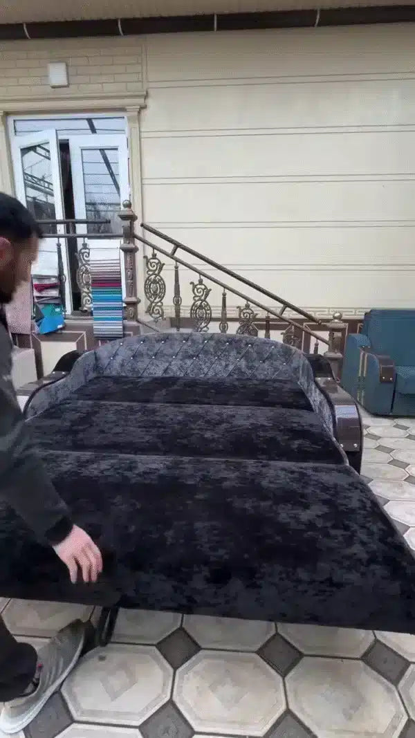 Luxurious Black Velvet Sofa Bed – Style Meets Function