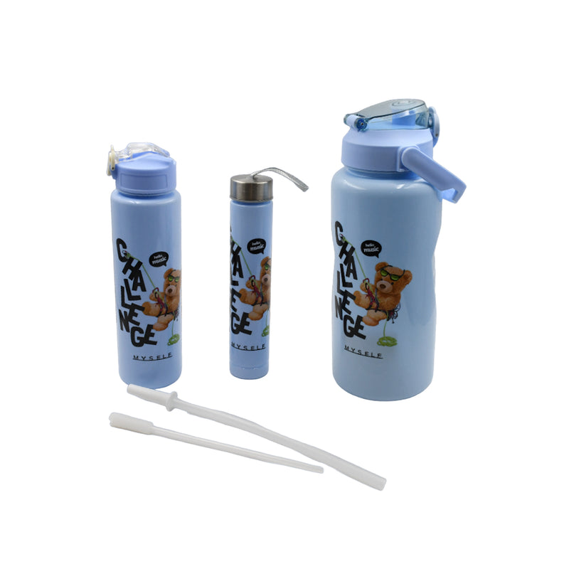 8403 Plastic Water Bottle 3pc Set3  Different Size Bottle High Quality Water Bottle Plastic Water Bottle Bpa-free  Leak-proof  Cartoon Printed Design For Kids School For Fridge Office Sports School Gym Yoga (3 Pc Set)