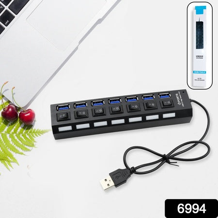 6994 Usb Splitter Multi Port Usb 2.0 Hub 7 Port With Independent Onoff Switch And Led Indicators Usb A Port Data Hub Suitable For Pc Computer Keyboard Laptop Mobile Hdd Flash Drive Camera Etc