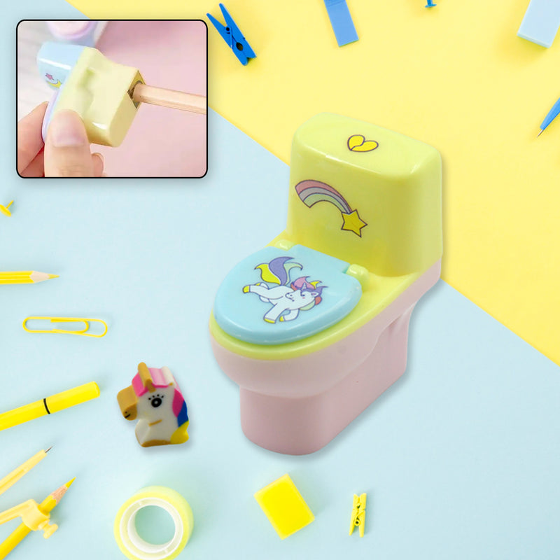 4556 Toilet Pencil Sharpener Plastic Pencil Sharpener Novelty Pencil Sharpener Cute Cartoon Stationery Gift Small Toilet Shaped Sharpener With Eraser Wheel For School Kids (2 Pc Set)