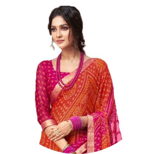 Women's Chiffon Banarasi Printed Saree With Solid Self Printed Blouse