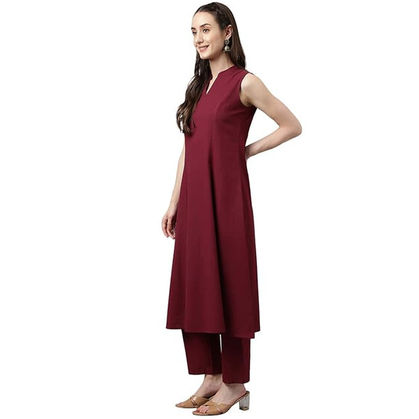 FIORRA Women's Maroon Rayon A-line Kurta with Pant