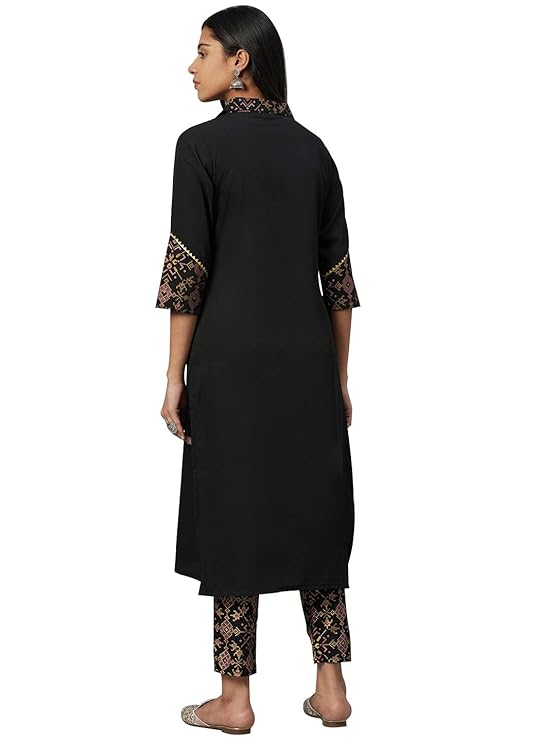 ZIYAA Women Women's Black Color Crepe Straight Kurta And Pant Set