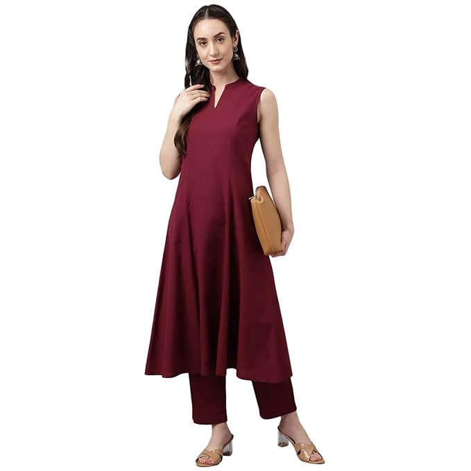 FIORRA Women's Maroon Rayon A-line Kurta with Pant