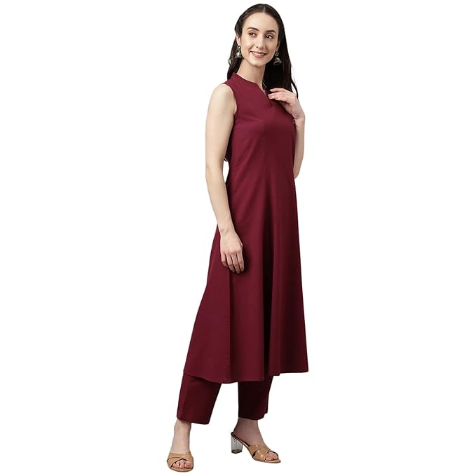 FIORRA Women's Maroon Rayon A-line Kurta with Pant