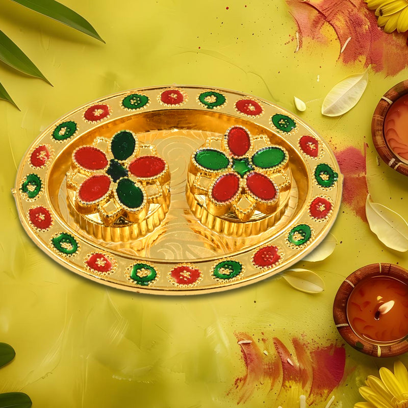 Oval Shape Special Puja Thali (1 Pc  Mix Design)