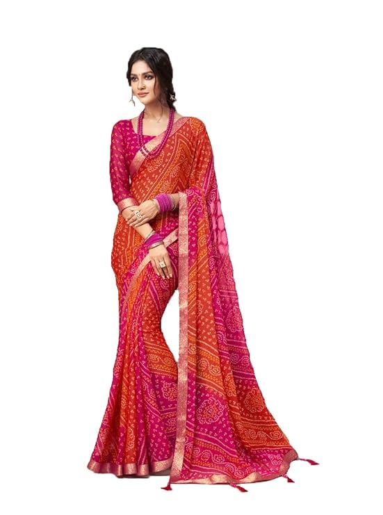 Women's Chiffon Banarasi Printed Saree With Solid Self Printed Blouse