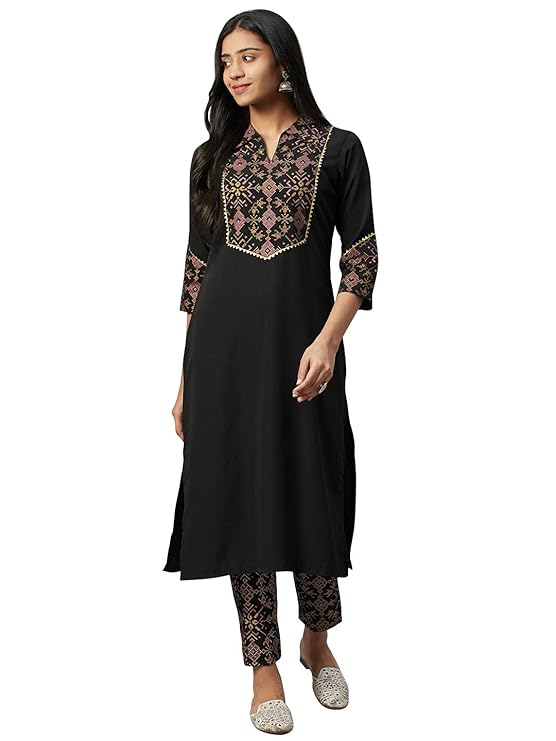ZIYAA Women Women's Black Color Crepe Straight Kurta And Pant Set