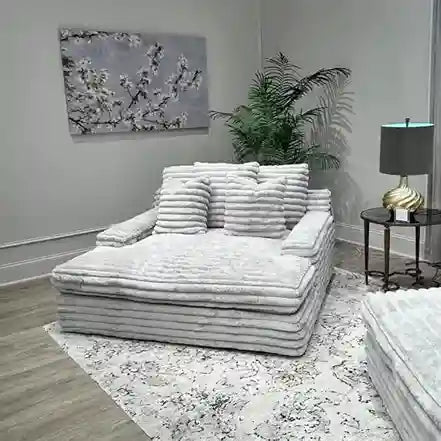 Modern Deep-Seated Chenille Sofa – Beige White