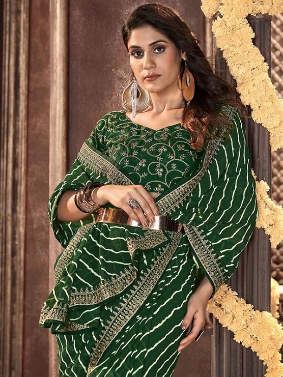 Women's Georgette Bandhani Printed Saree