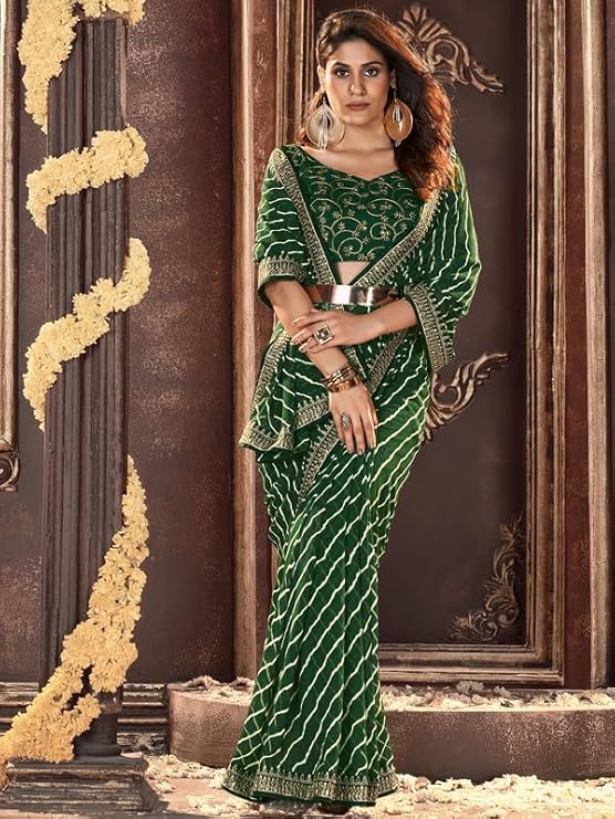 Women's Georgette Bandhani Printed Saree