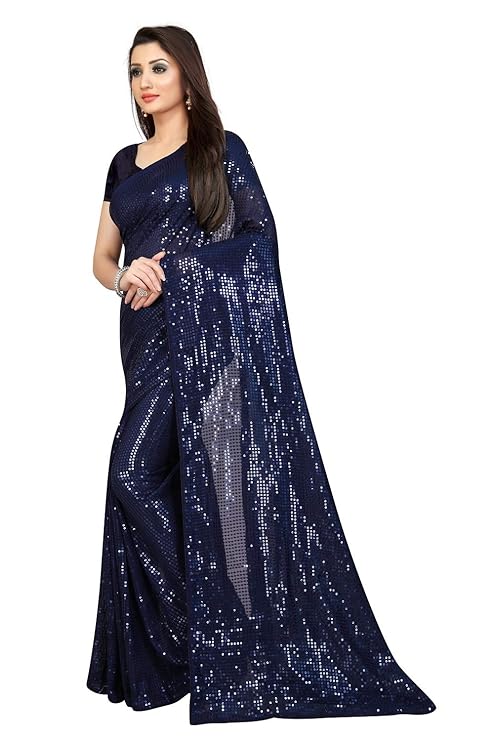 Florely Women's Pure Georgette sequence saree with unstiched blouse piece(Free size)