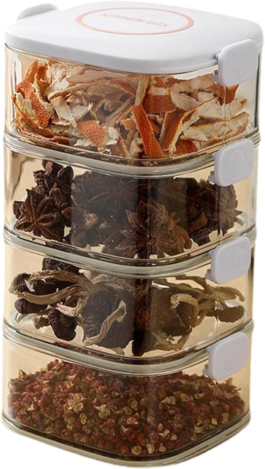 Vllold clear spice box | Kitchen Cooking Organizer Tools, Sealed Clear Stackable Seasoning Pots Sugar Box for Cardamom, Cinnamon, Cloves, Nutmeg