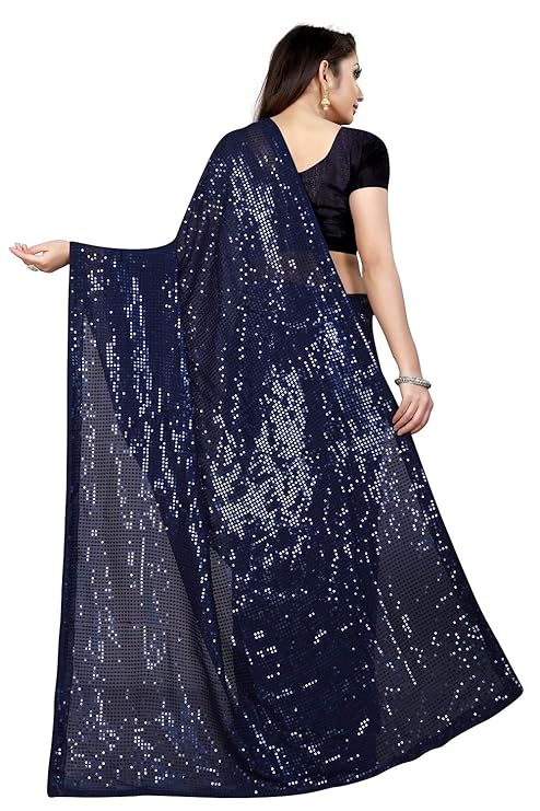 Florely Women's Pure Georgette sequence saree with unstiched blouse piece(Free size)