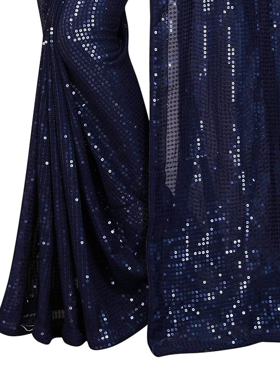 Florely Women's Pure Georgette sequence saree with unstiched blouse piece(Free size)