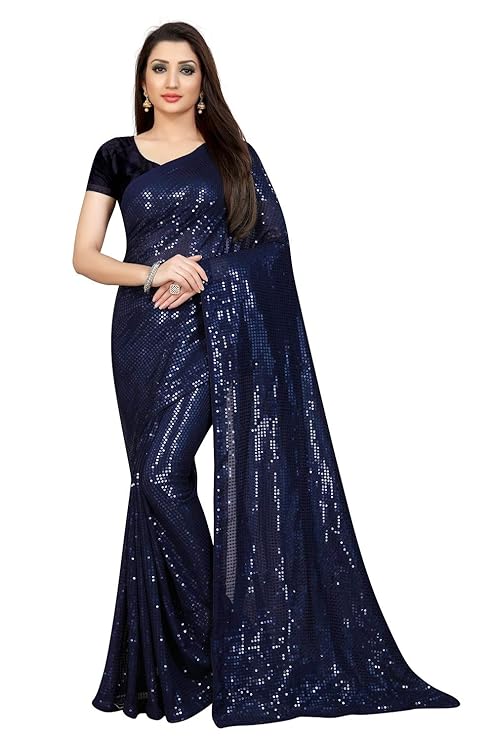 Florely Women's Pure Georgette sequence saree with unstiched blouse piece(Free size)
