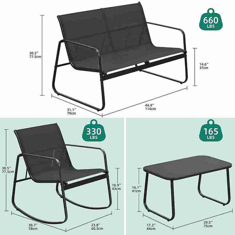 4 Piece Patio Furniture Set, Textilene Outdoor Conversation Set