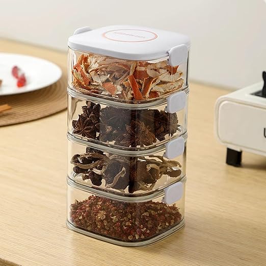 Vllold clear spice box | Kitchen Cooking Organizer Tools, Sealed Clear Stackable Seasoning Pots Sugar Box for Cardamom, Cinnamon, Cloves, Nutmeg