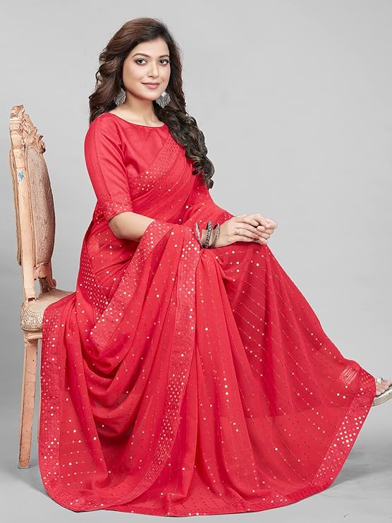 Women's Sequins Georgette Fancy Saree