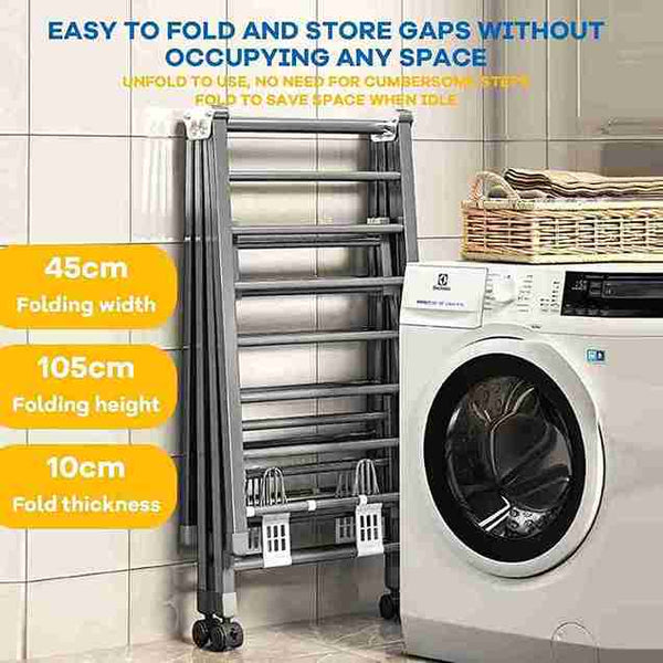 Foldable 3-Level Laundry Drying Rack, Free-Standing Large With Height-Adjustable Wings