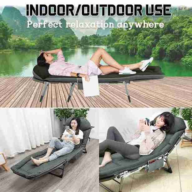 Folding Recliner Chair Adjustable Camping Bed Single for Sleeping for Lounge Indoor, Outdoor Travelling Portable Bed